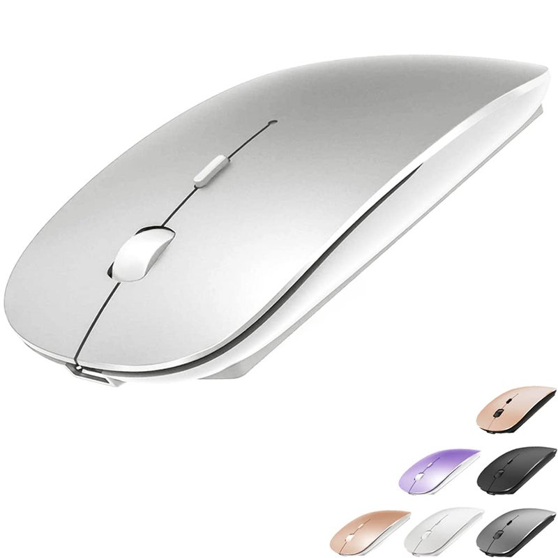 KLO Rechargeable Bluetooth Mouse for MacBook/MacBook air/Pro/iPad, Wireless Mouse for Laptop/Notebook/pc/iPad/Chromebook (Silver) - Image 1